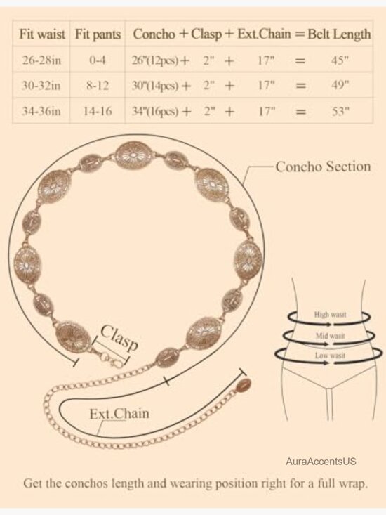 Western Metal Concho Belt for Women Cowgirl Chain Belt Dresses Jeans Country main image 4